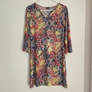 Women's HAANI Slip Dress Spring Yellow Paisley Design Quarter Sleeve Size Small